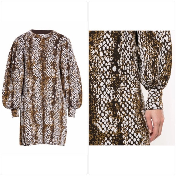 ULLA JOHNSON LINA PYTHON PRINT WOOL DRESS IN BLANC - Picture 6 of 8